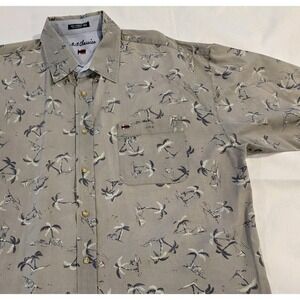 BB Classics Men's Short Sleeve Button Down Gray W/ Tropical Print 2XL